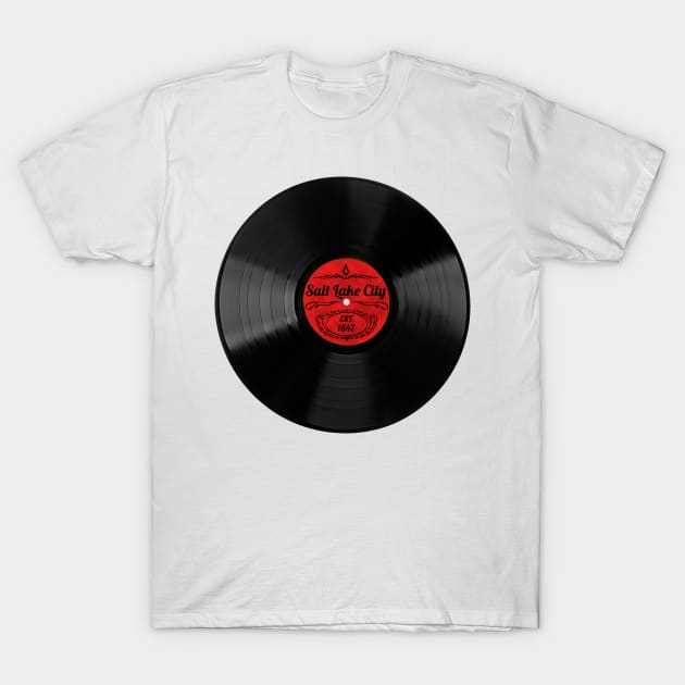 Salt Lake City Gift Retro Musical Art Vintage Vinyl Record Design T-Shirt by Tennessee Design Studio